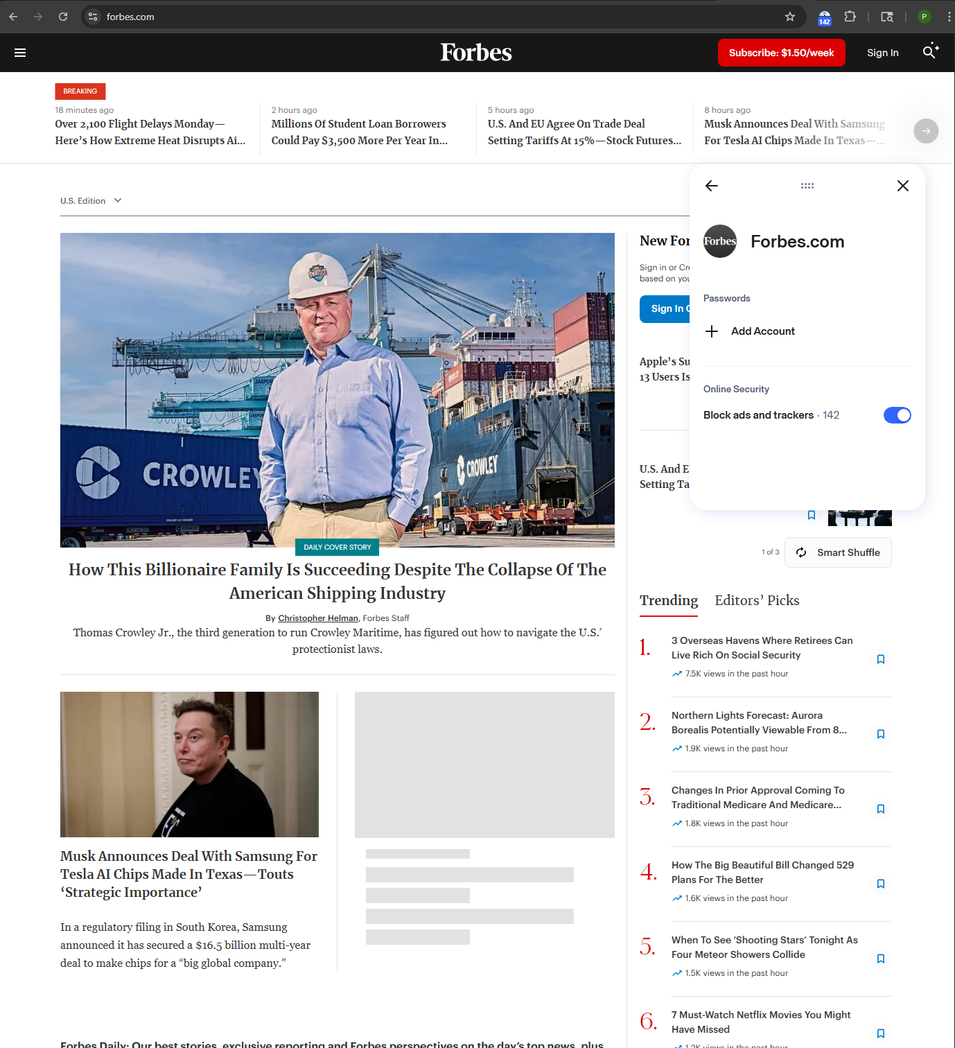 Aura Ad Blocker blocked more ads on Forbes than other top ad blockers