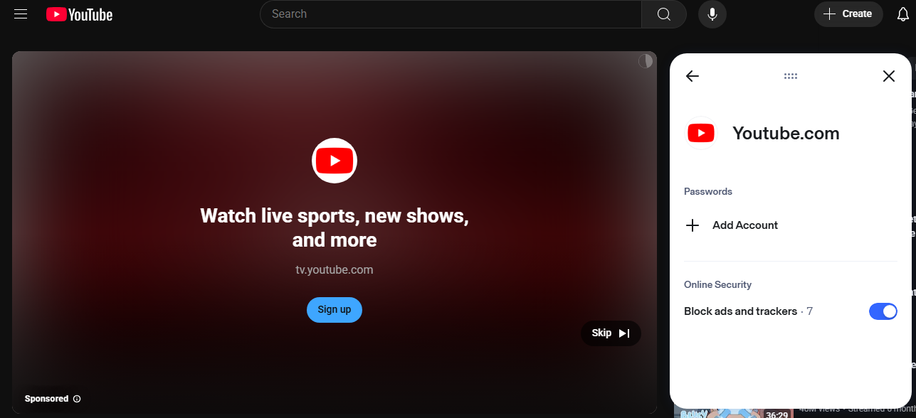 Aura blocks YouTube ads from playing, but the video ads still appear onscreen 