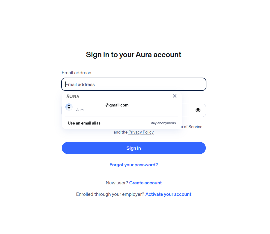 Aura Password Manager autofill feature