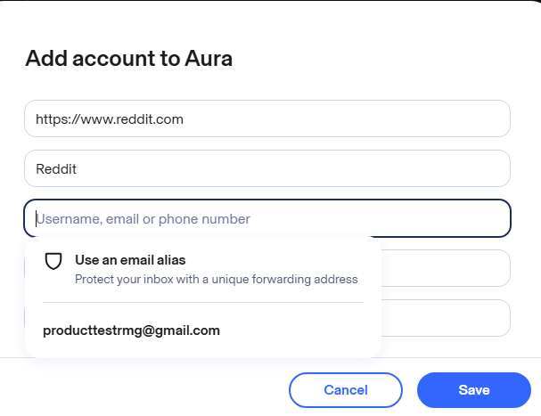Aura email alias feature for All About Cookies review
