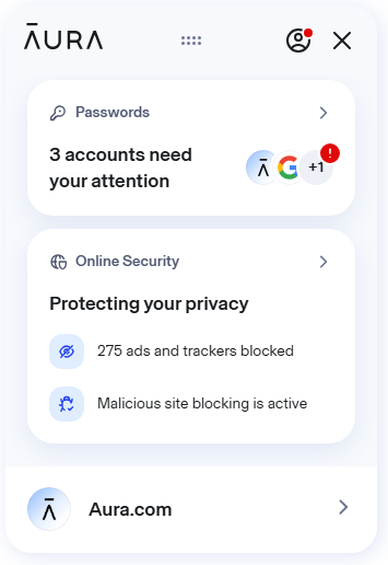 Aura Password Manager browser alert 