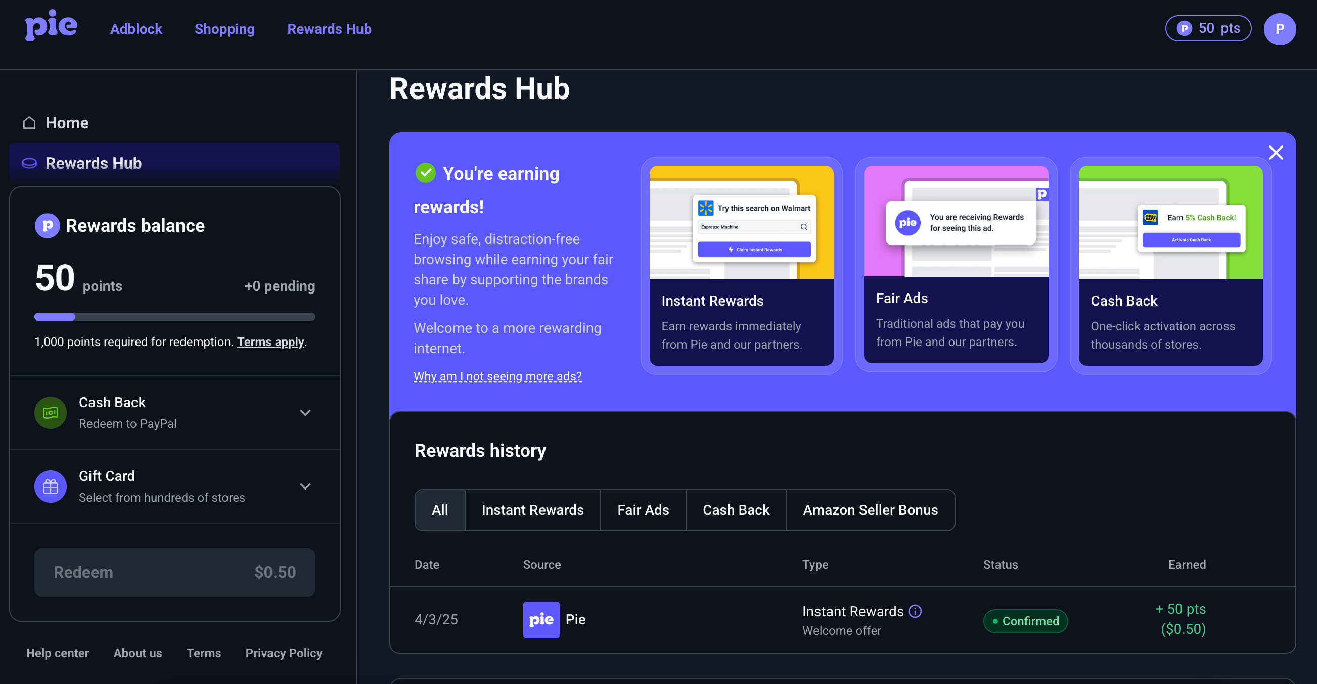 Pie Adblock Rewards Hub