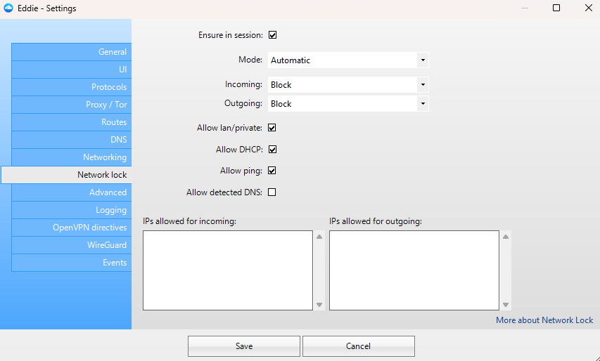 AirVPN Network Lock aka Kill Switch feature