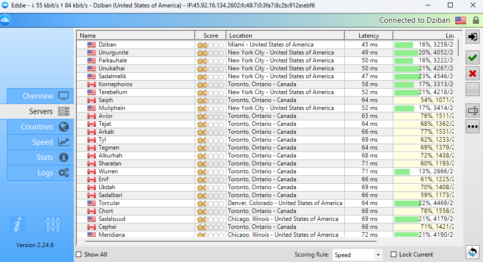 AirVPN servers list