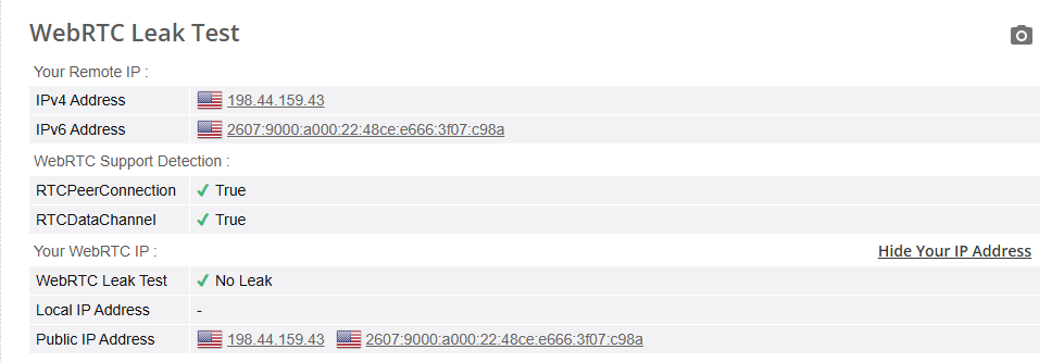 AirVPN passed the WebRTC Leak test