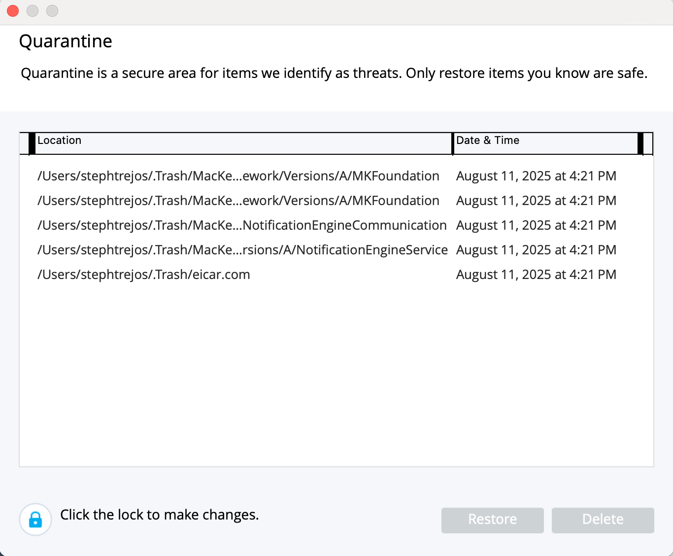 McAfee quarantined files pop-up