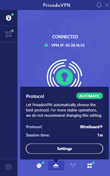 PrivadoVPN automatic protocol 