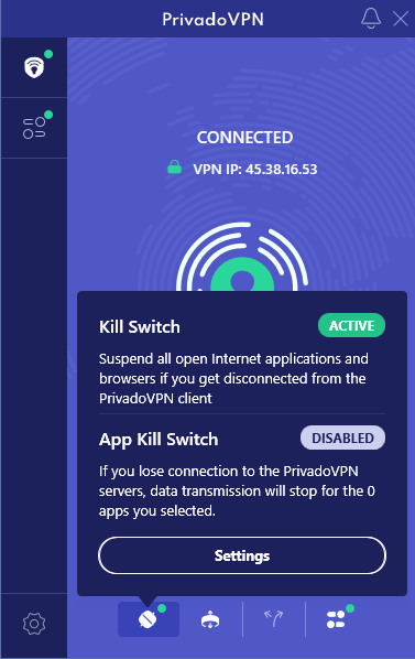PrivadoVPN kill switch
