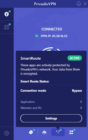 PrivadoVPN SmartRoute aka split tunneling feature