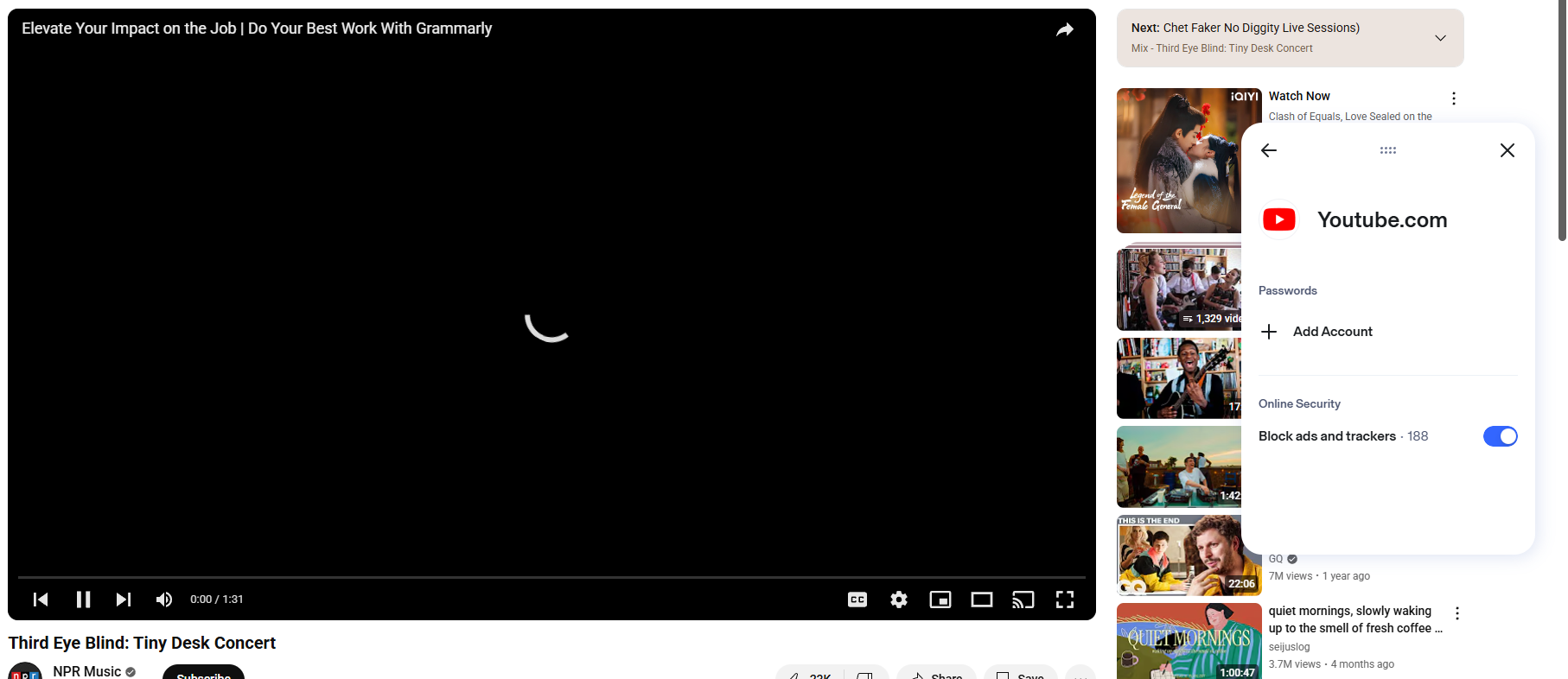 Aura blocks YouTube video ads from playing 