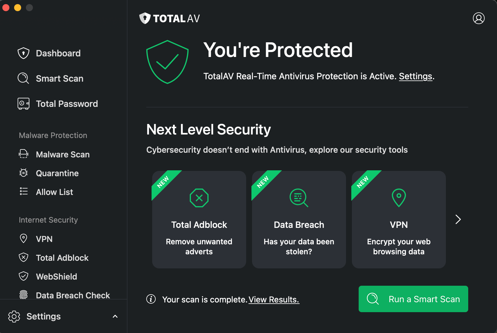 TotalAV macOS app dashboard