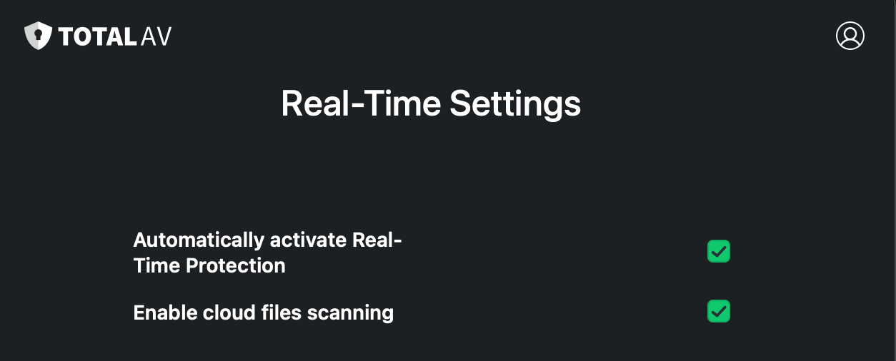 TotalAV's real-time protection settings
