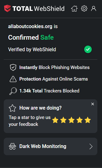 TotalAV Total WebShield browser extension dashboard