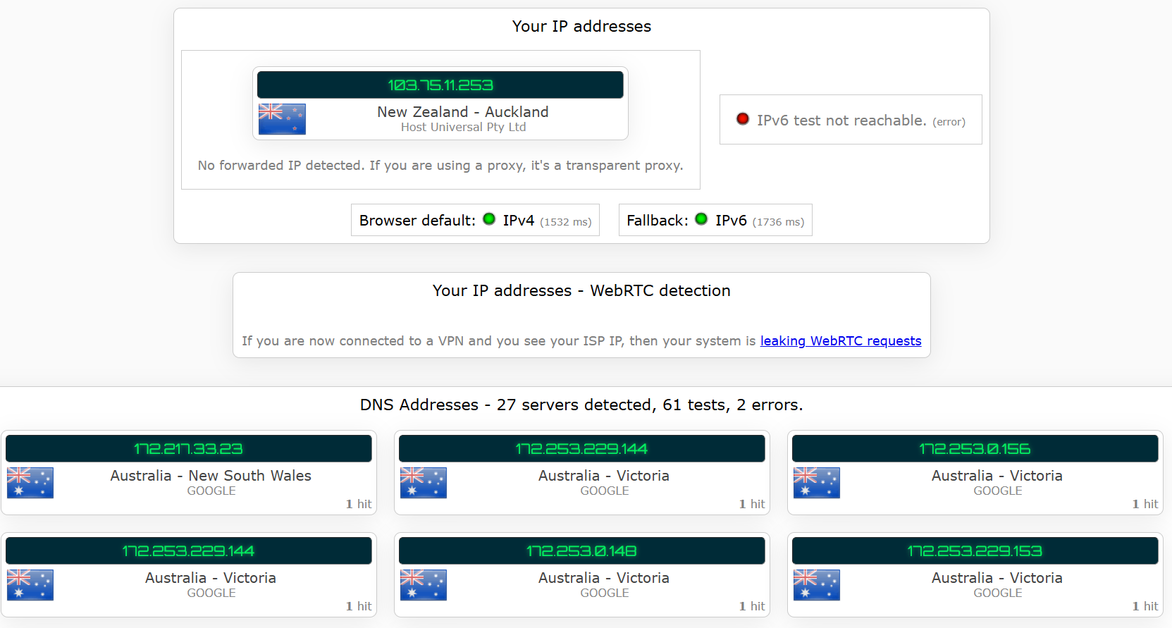 Total VPN's kill switch test results (passed)