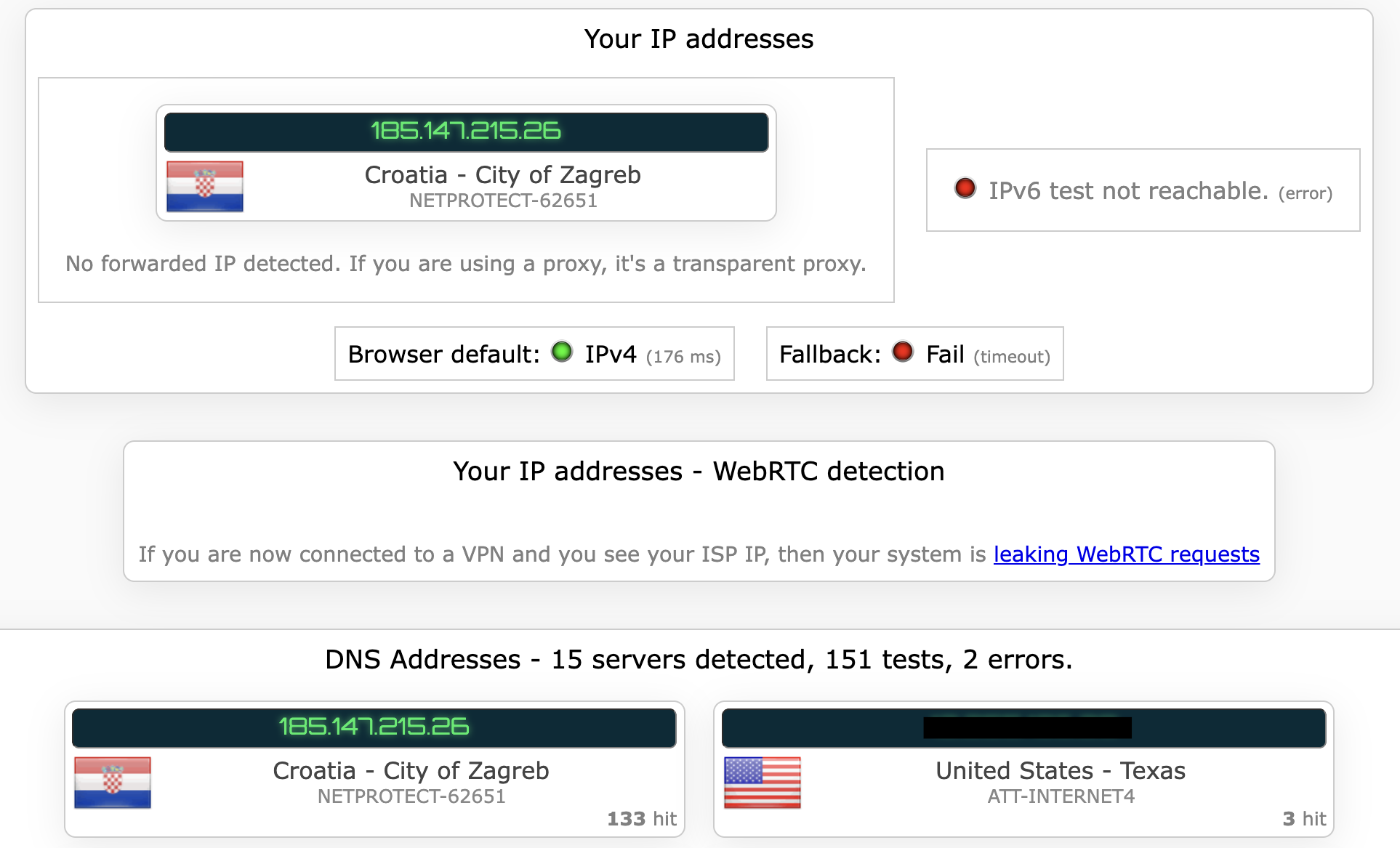 Bitdefender VPN's kill switch test results (fail)