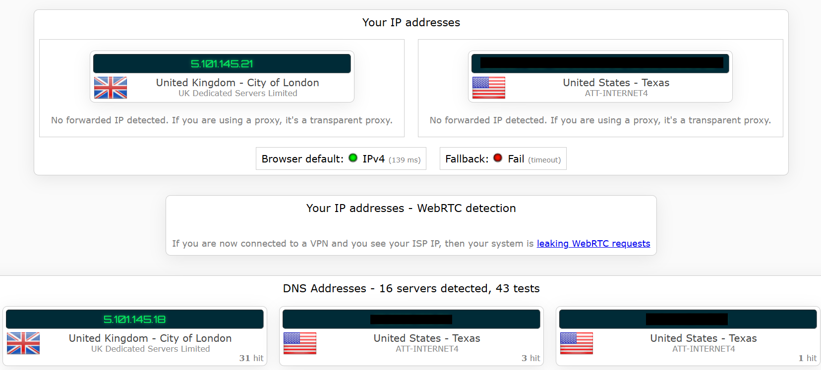 FrootVPN's kill switch test results (failed).