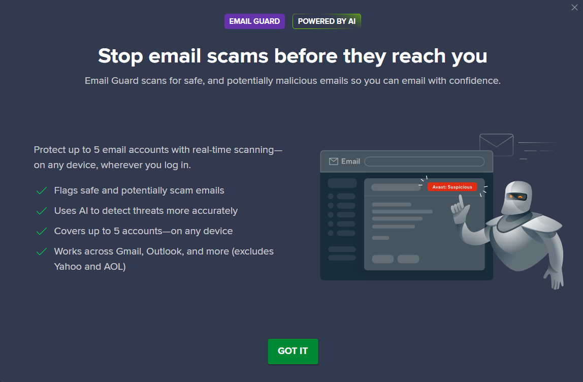 Avast Email Guard feature explanation