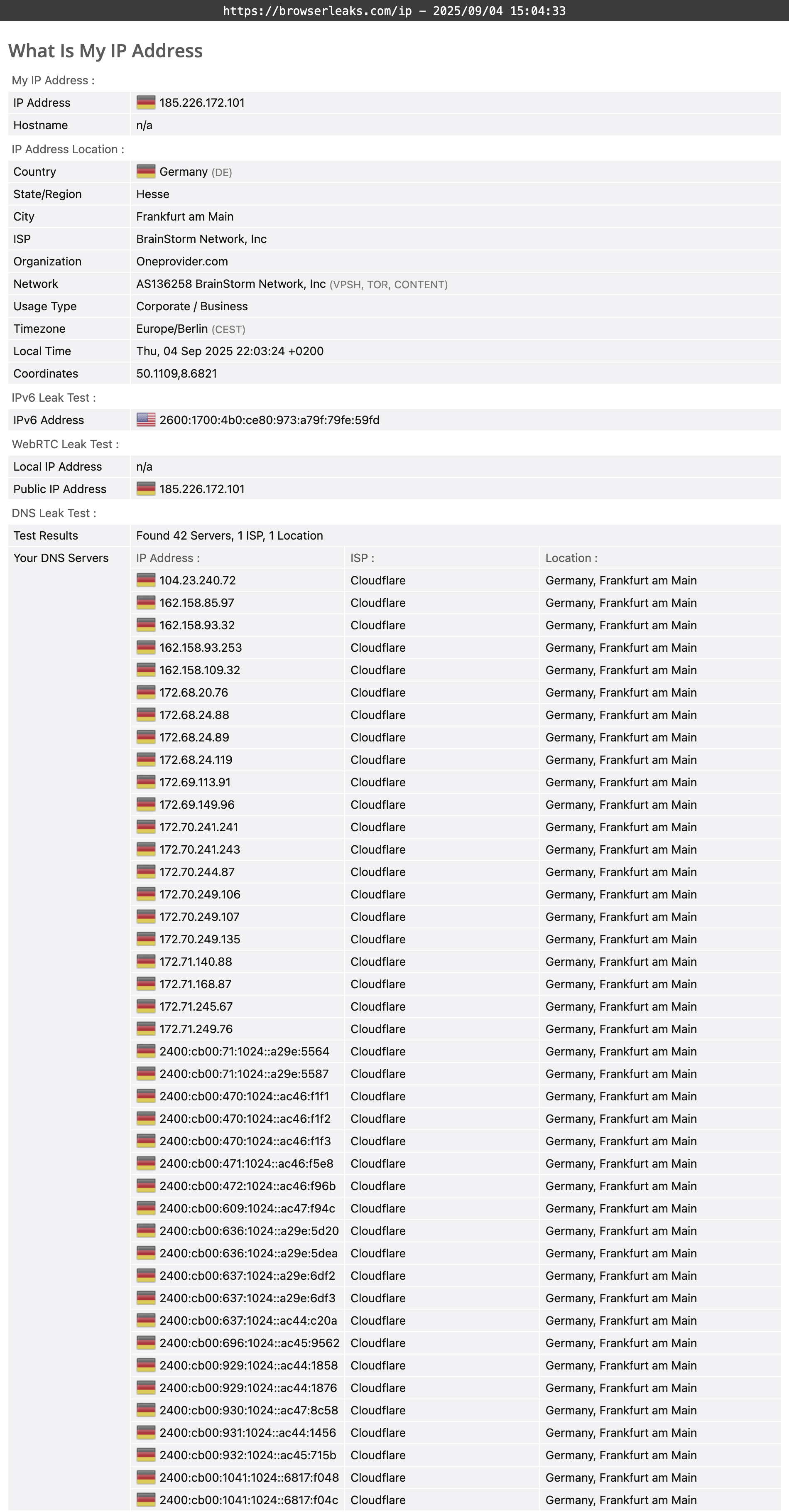 ZenVPN's DNS leak test results (passed)