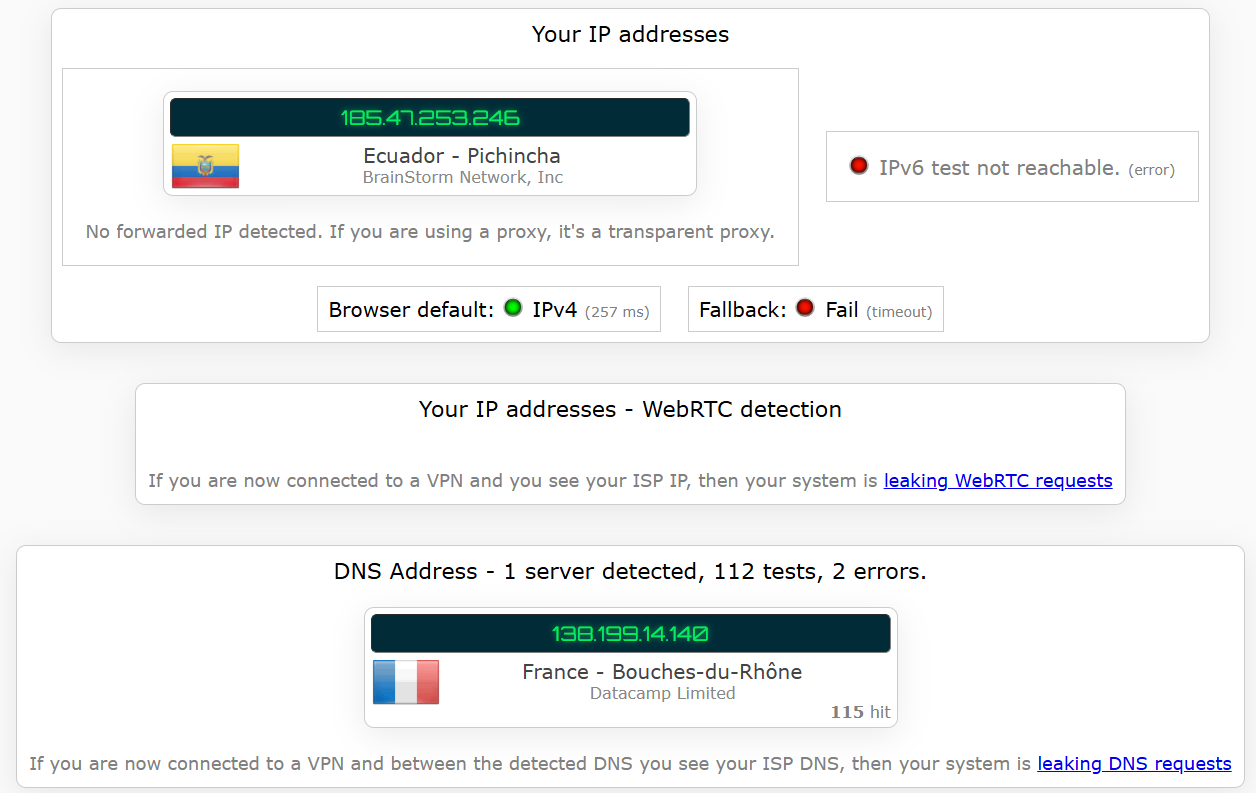 Hide My IP's kill switch test results (passed)