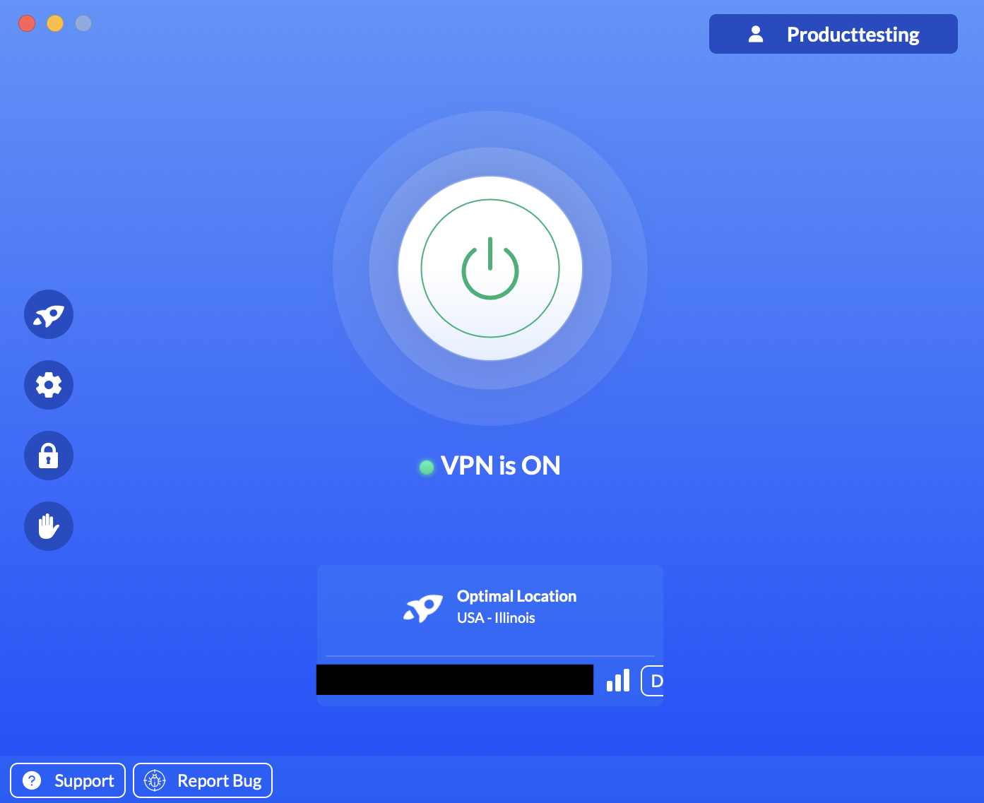 VeePN dashboard connected to optimal location