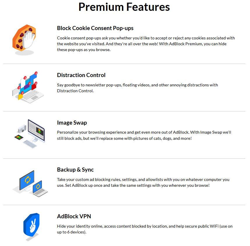 AdBlock premium features list