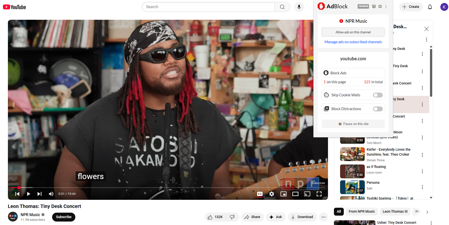 AdBlock Premium blocks YouTube video ads