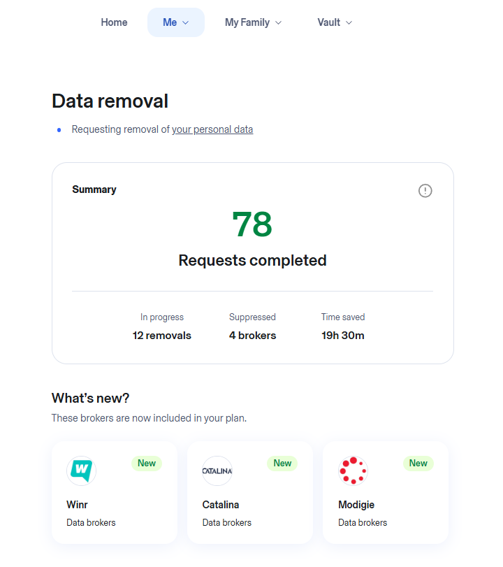 Aura data removal summary (listing 78 requests completed)