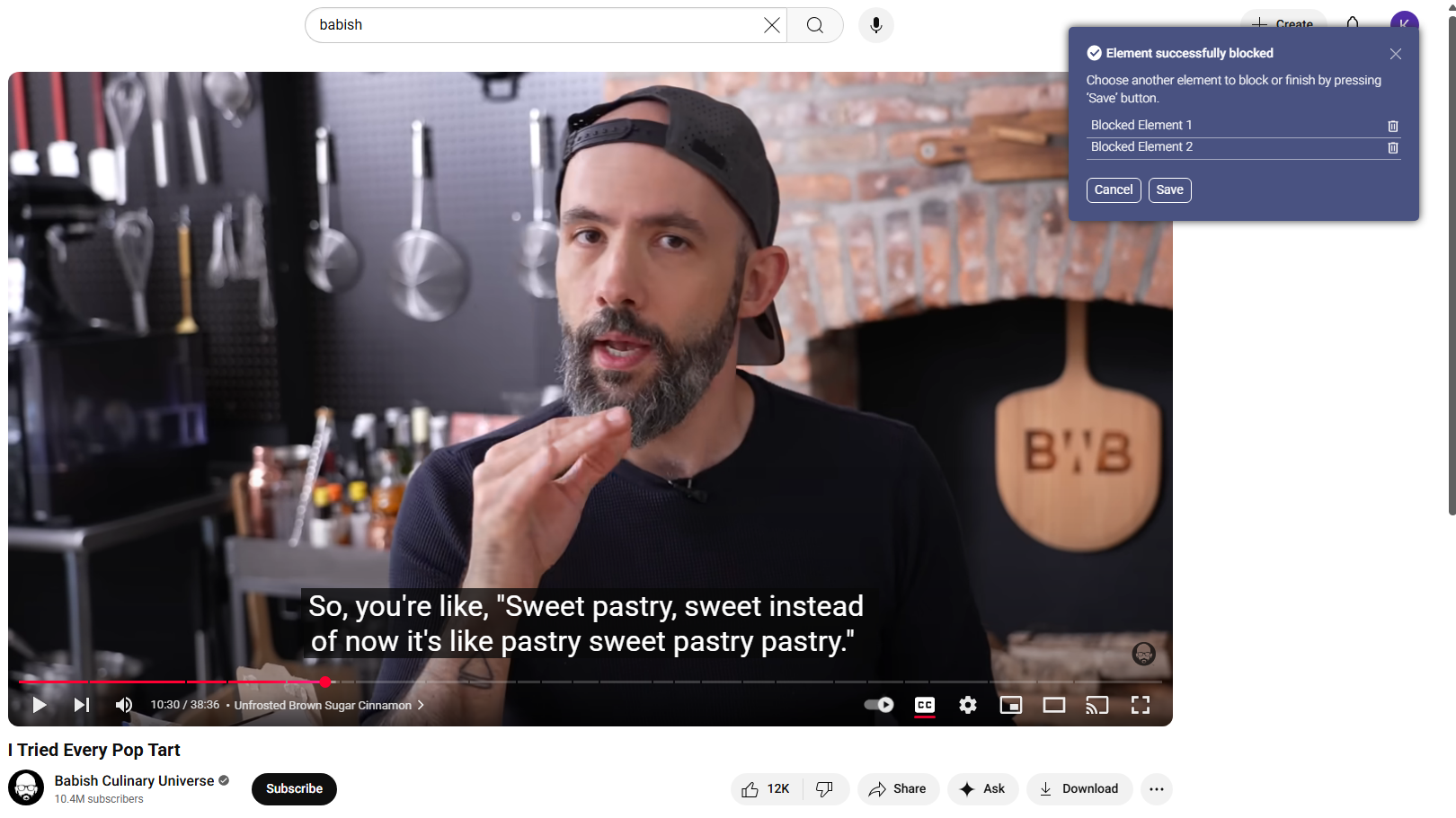 Stands Adblocker effectively blocks elements on YouTube