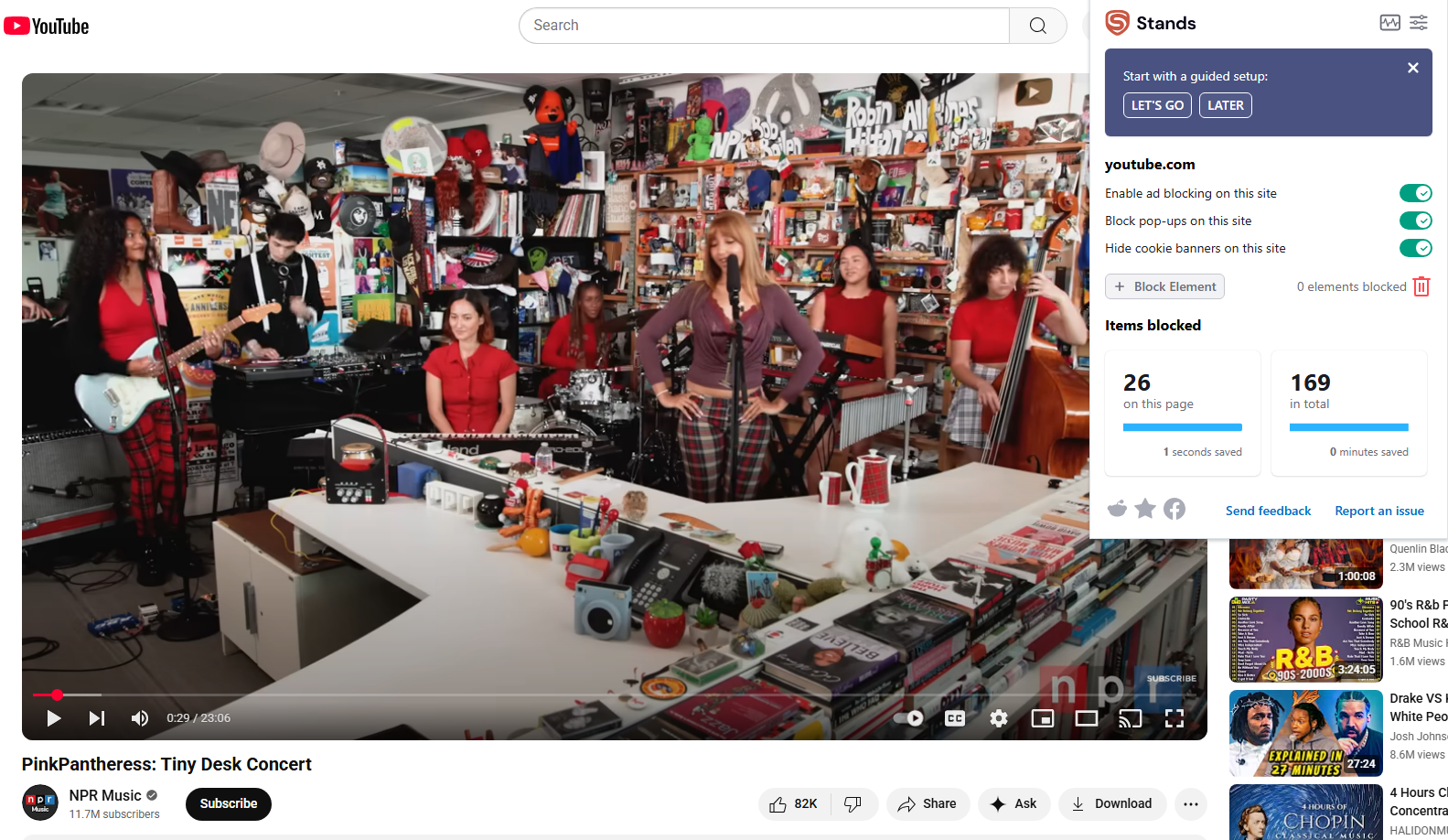 Stands Adblocker blocking YouTube video ads