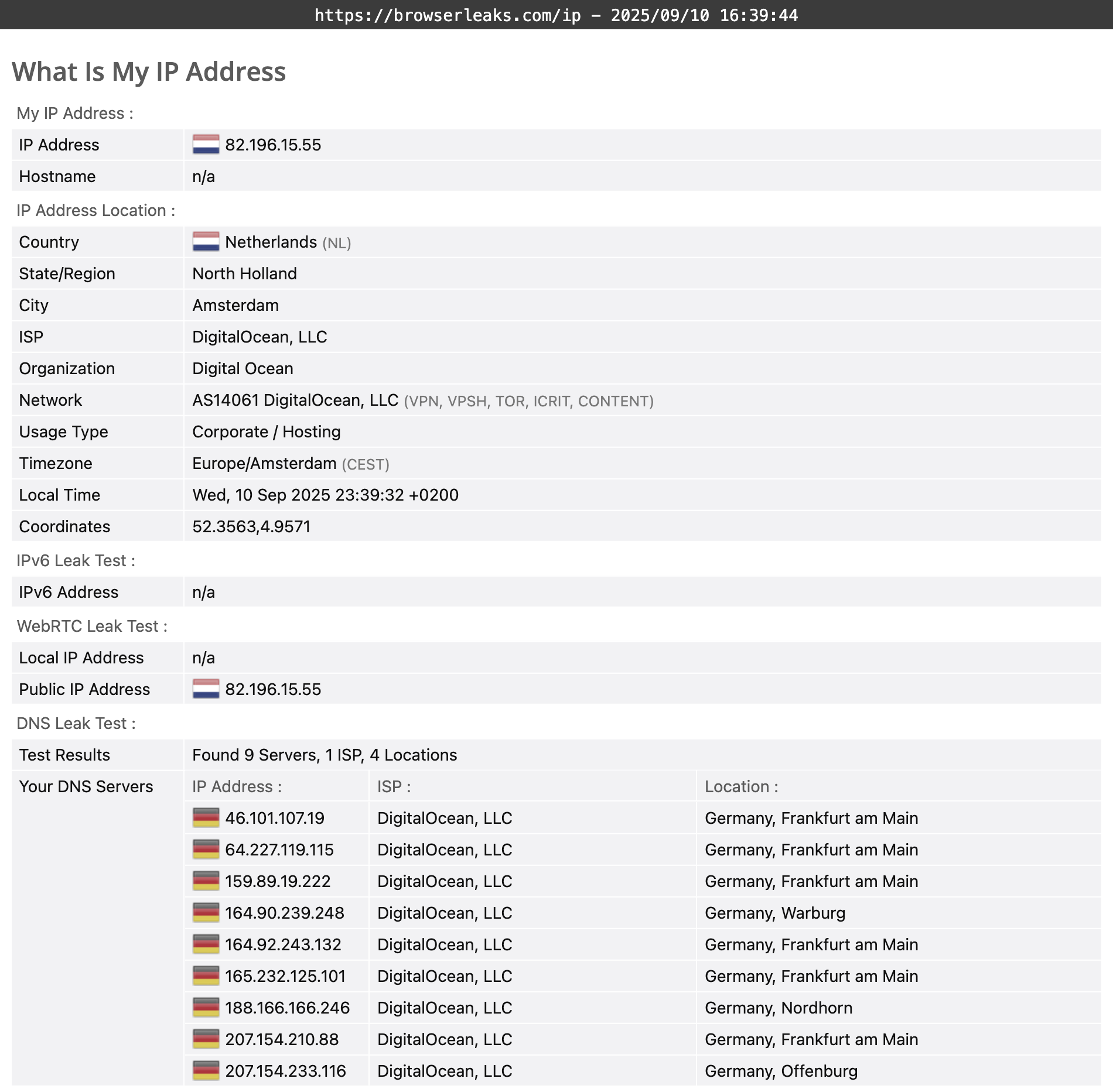 Turbo VPN's DNS leak test results (passed)