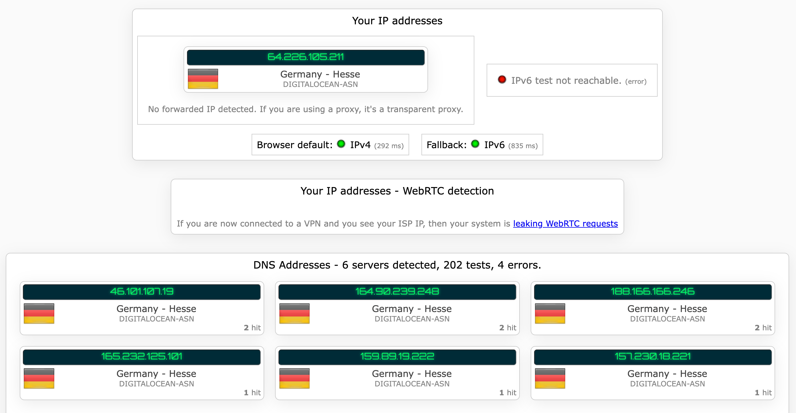 Turbo VPN's kill switch test results (passed).