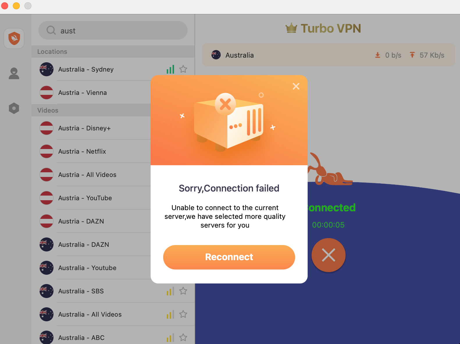 Turbo VPN server connection error