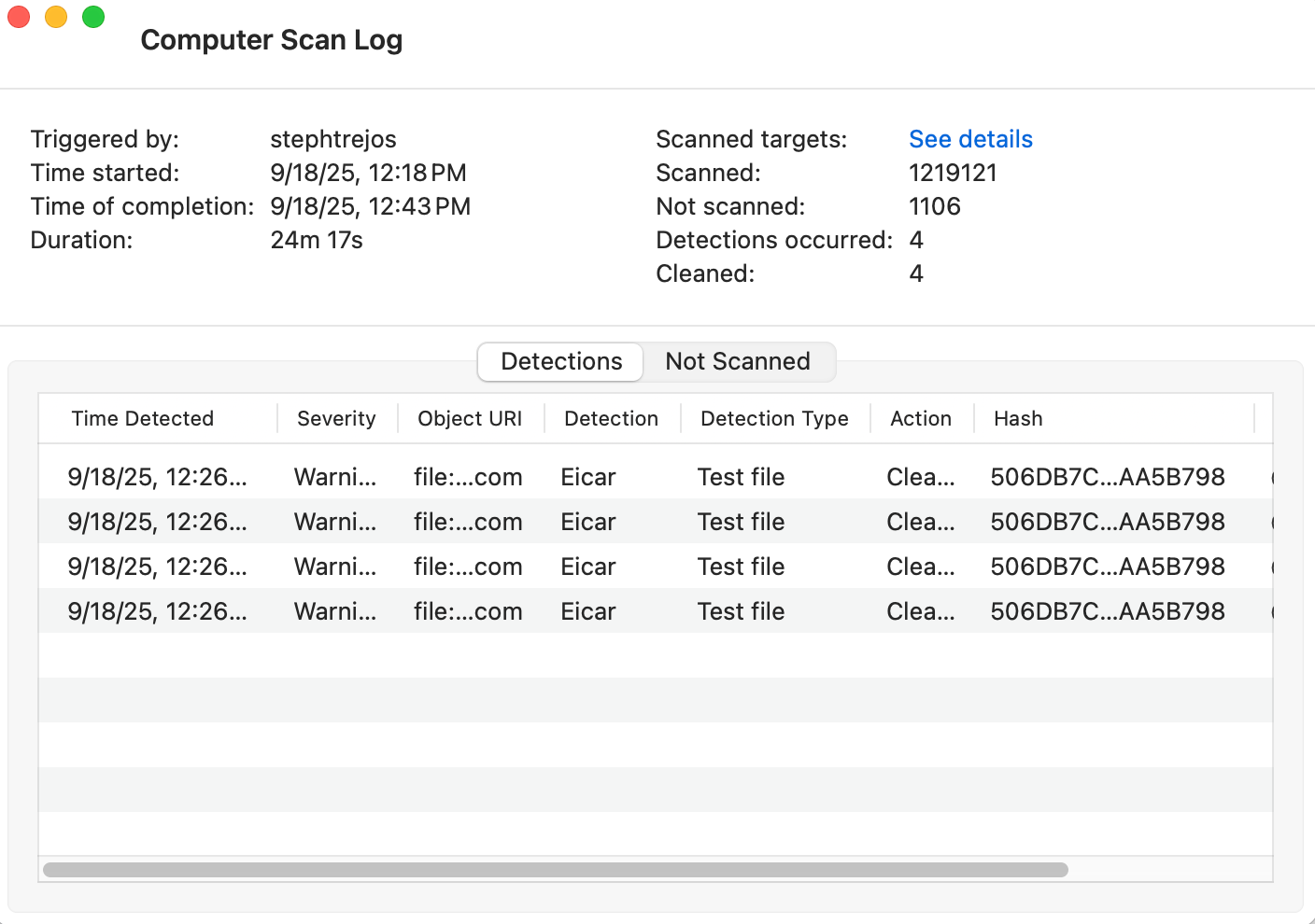 ESET computer scan log