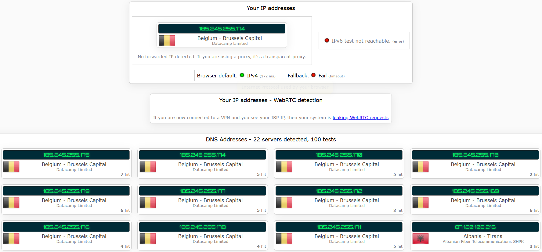 NordVPN's kill switch test results (pass)