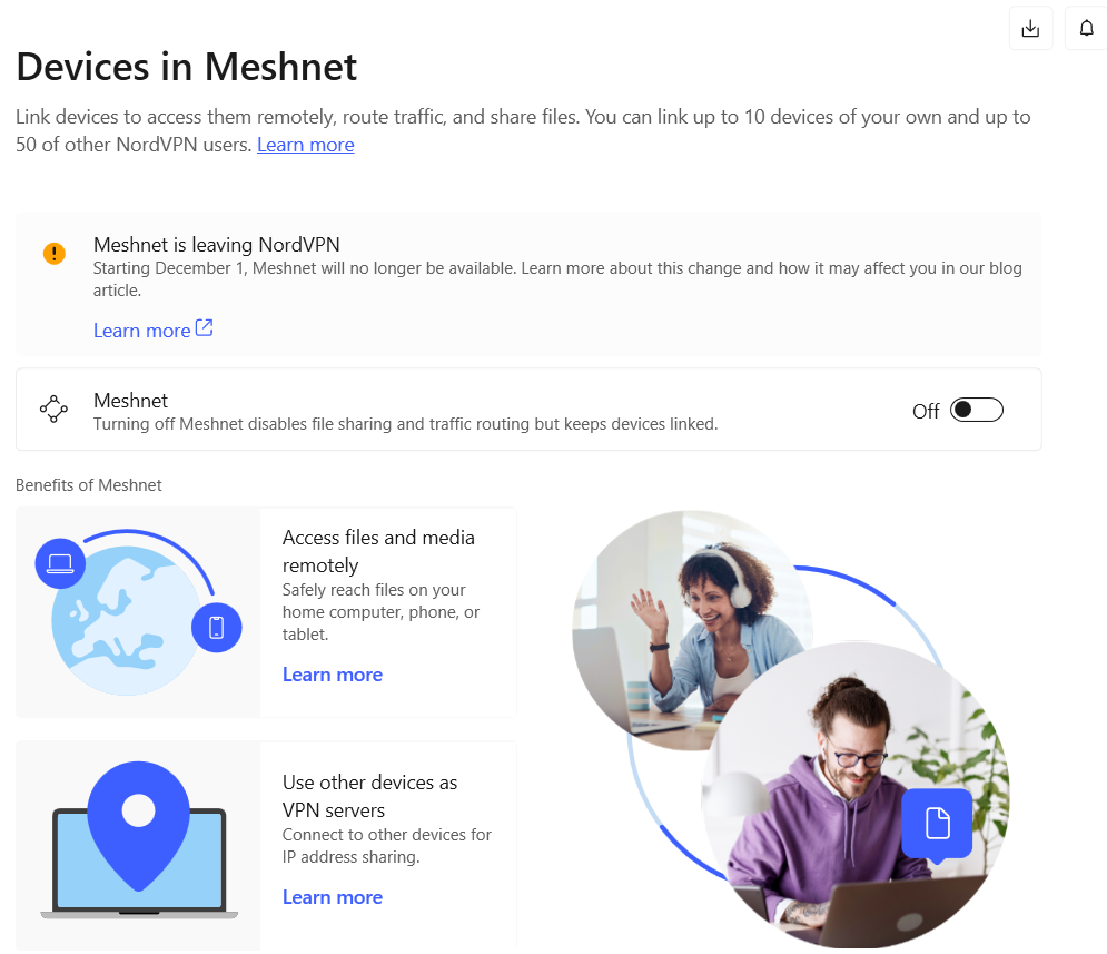 NordVPN meshnet tab