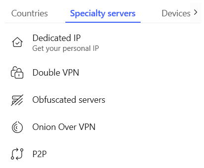 NordVPN specialty servers list