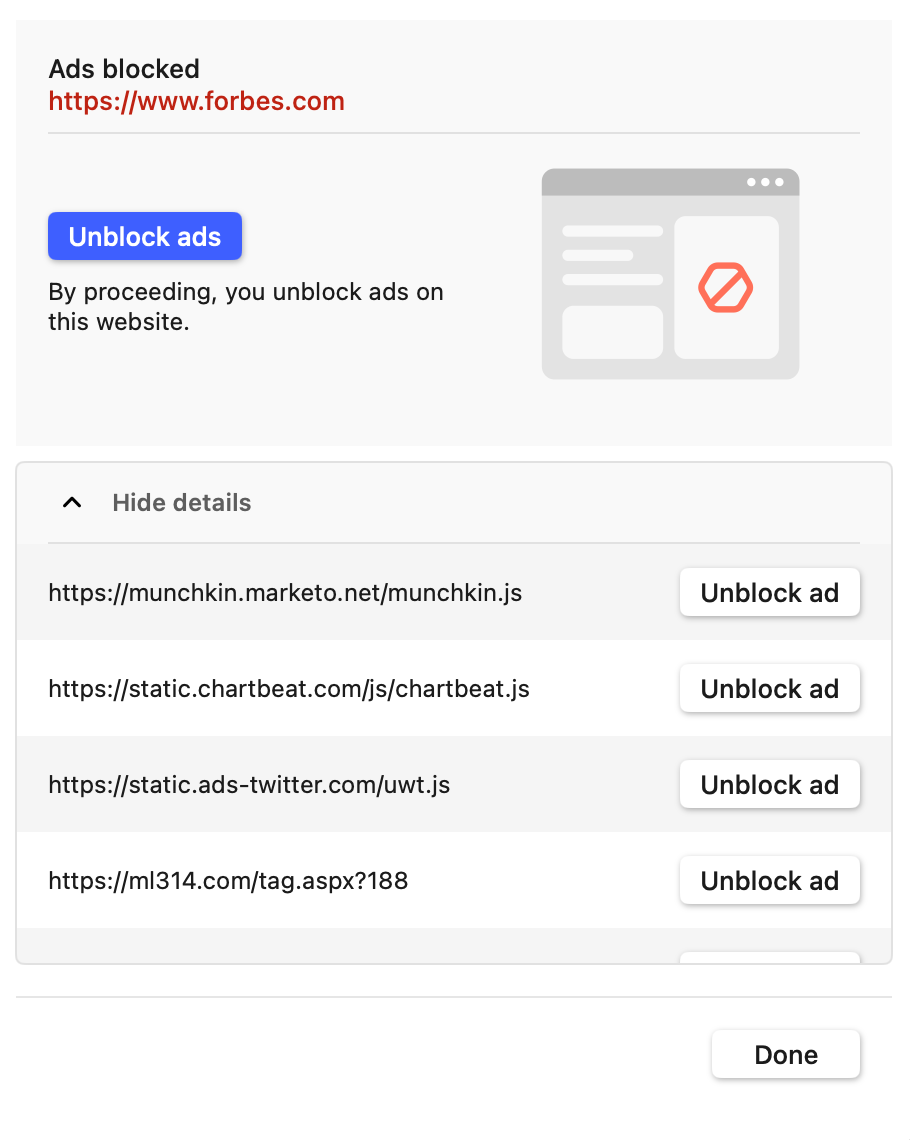 NordVPN Threat Protection Pro list of ads blocked on Forbes
