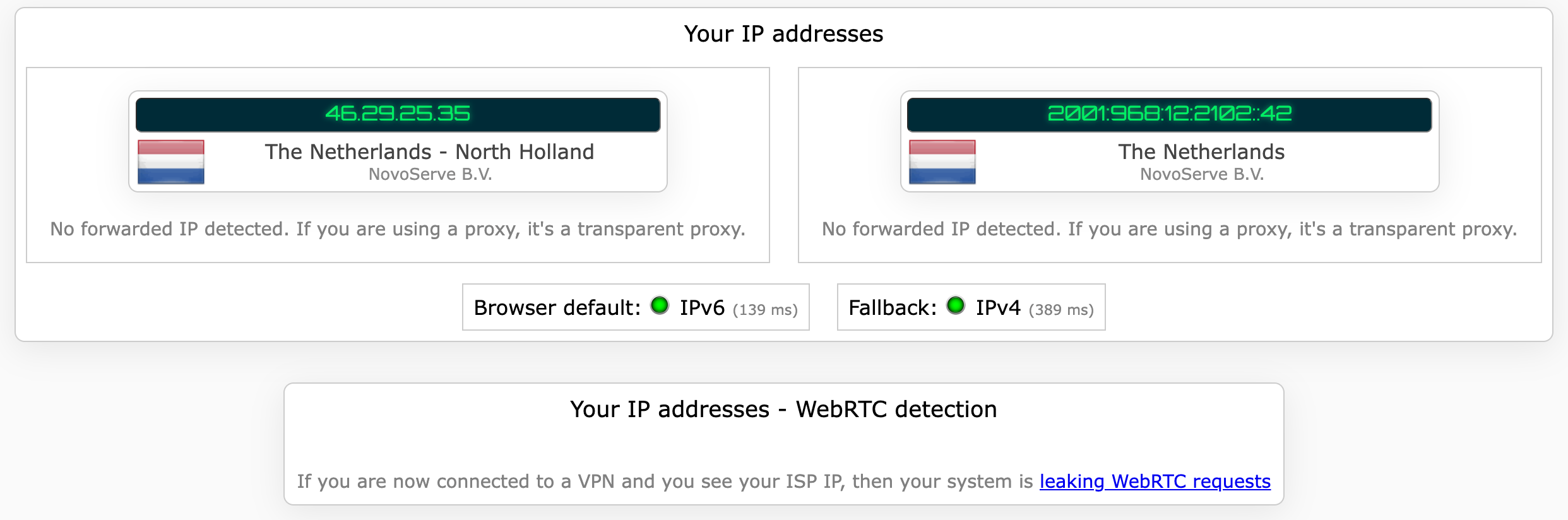 Proton VPN's kill switch test results (pass).