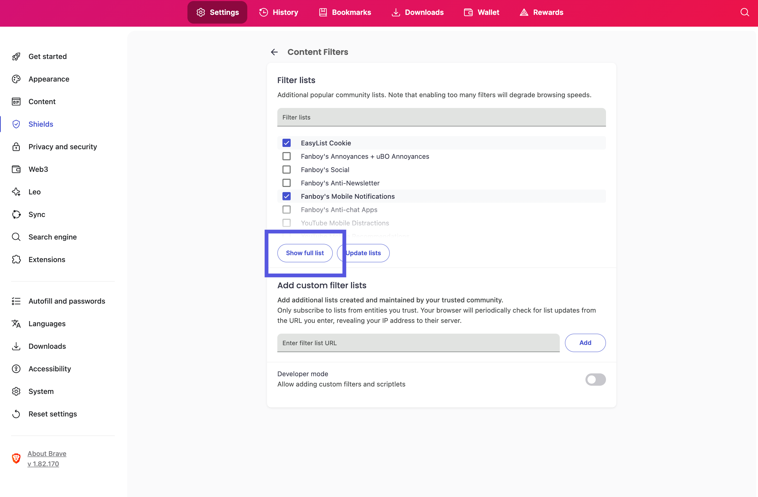 Configuring Brave Browser ad blocking rules