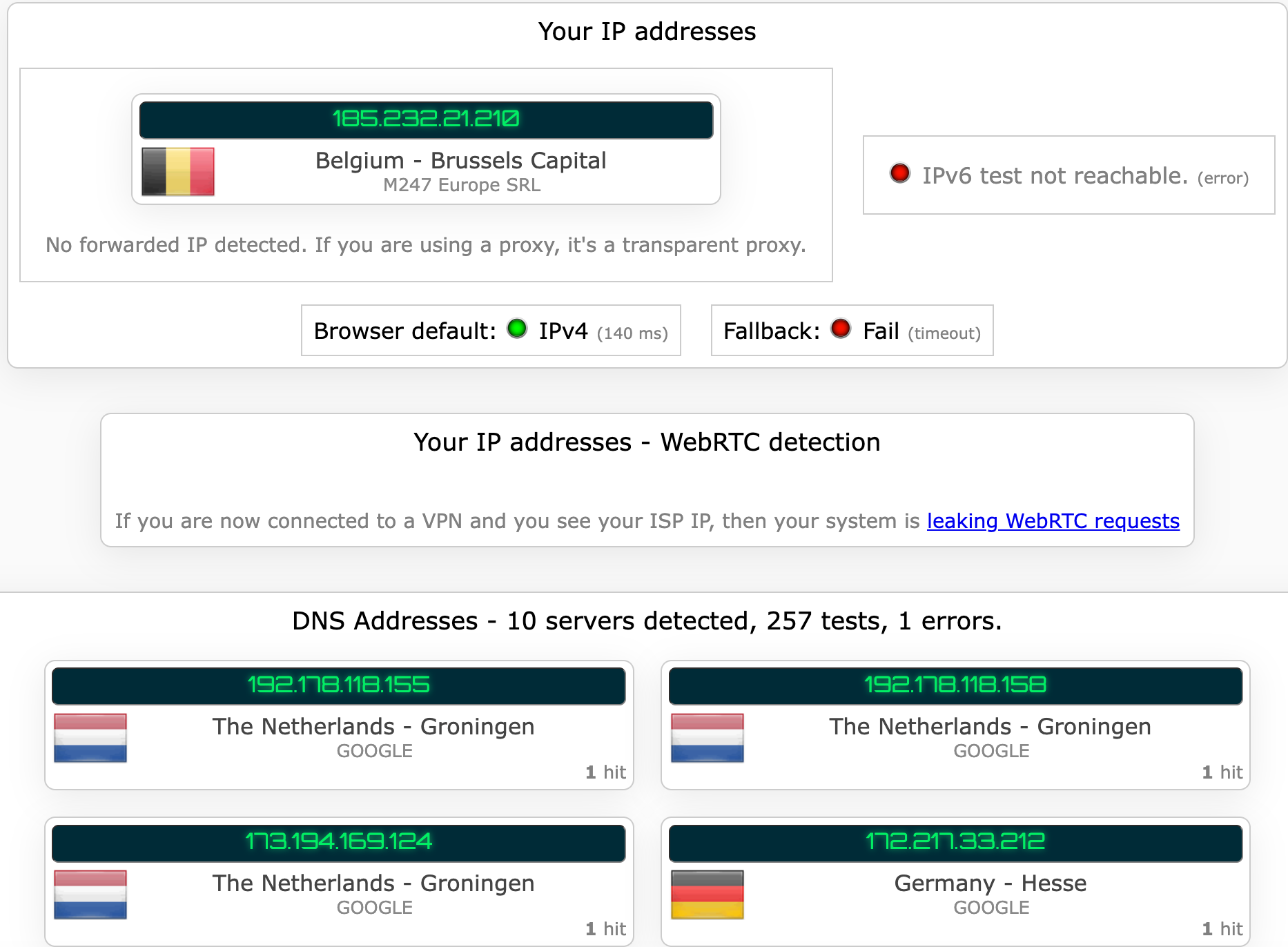 TorGuard's kill switch test results (passed).