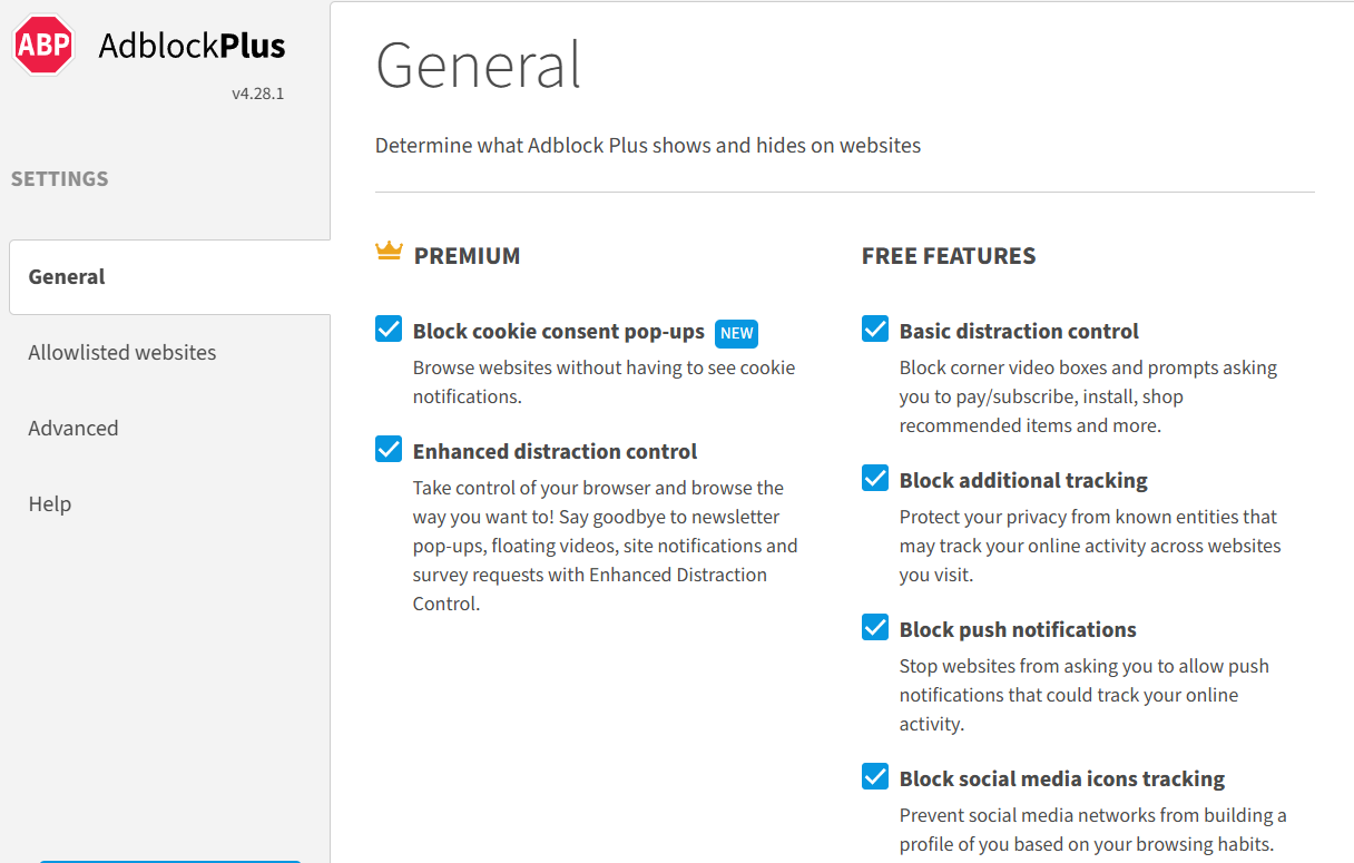 AdBlock Plus general settings