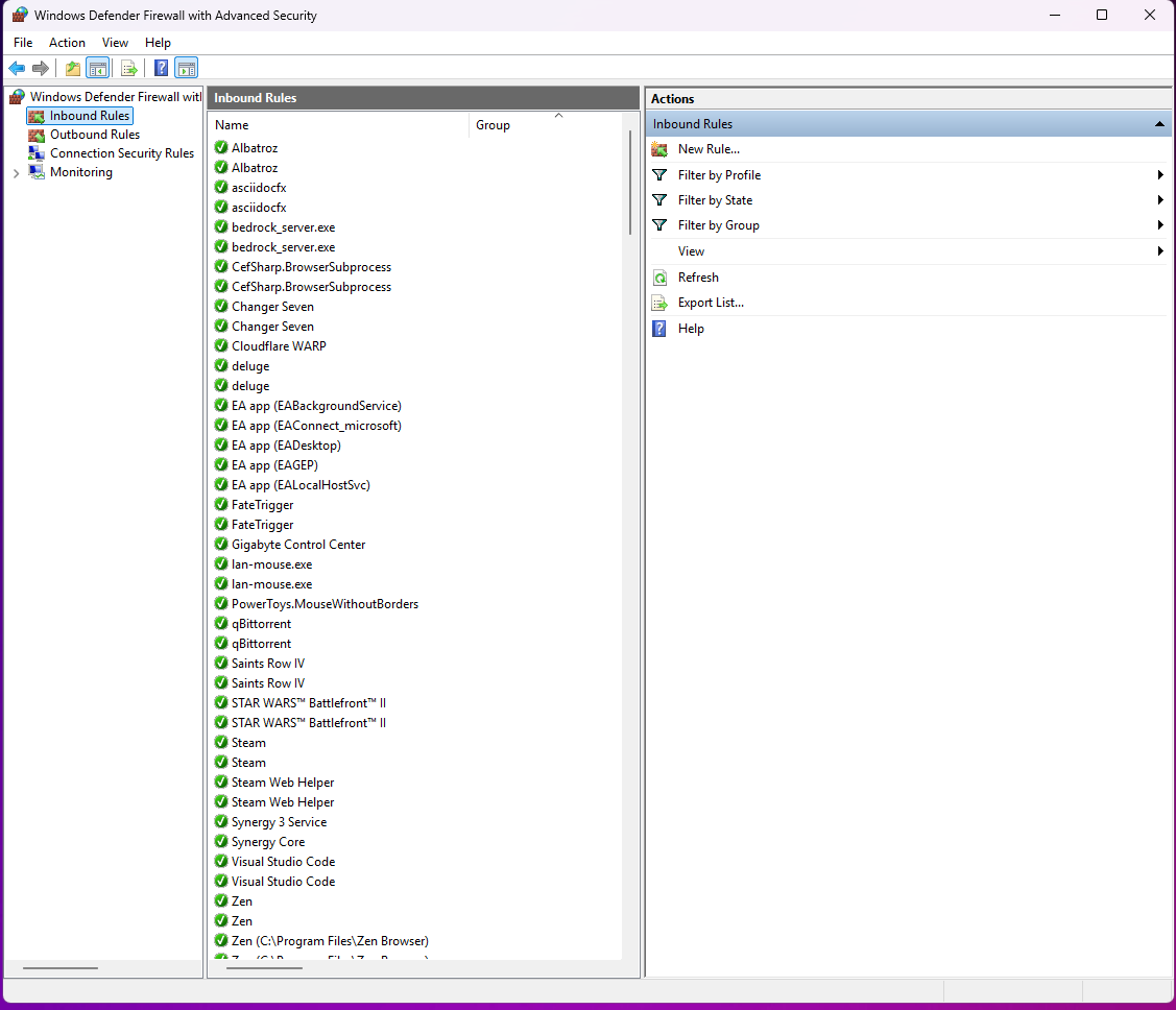 Windows Defender Firewall rules