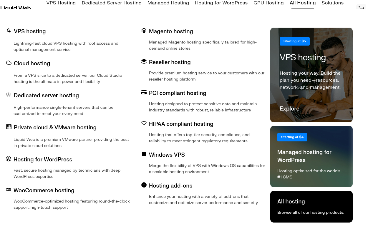 Liquid Web hosting types