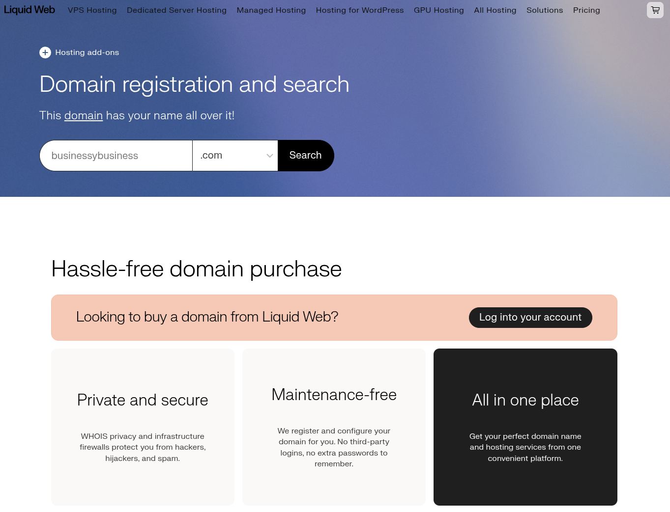 LiquidWeb domain search