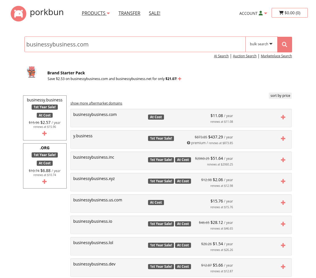 Porkbun domain search