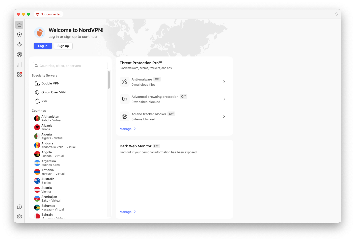 NordVPN dashboard