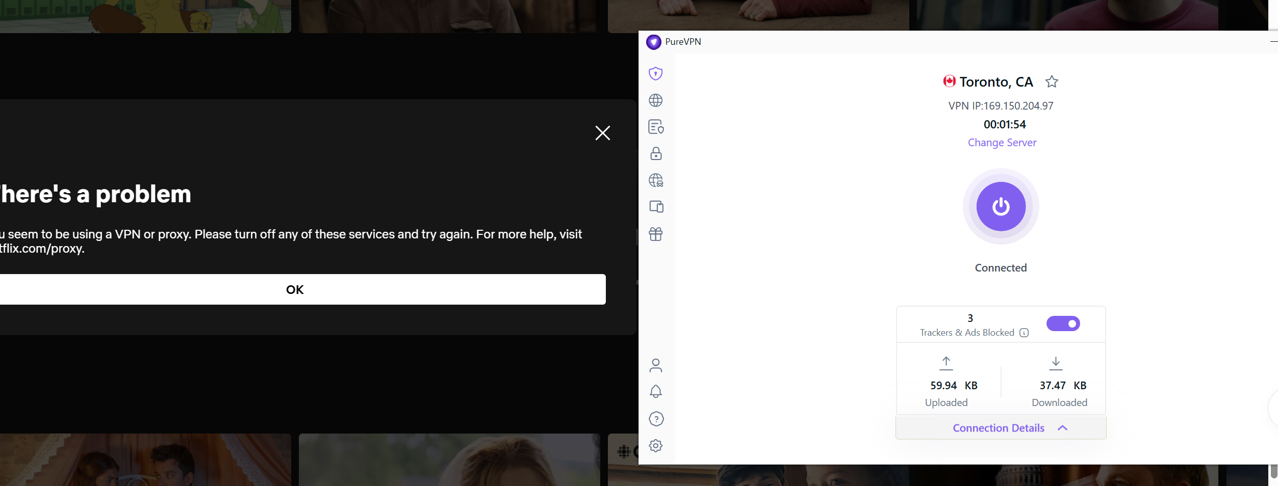 PureVPN unable to unblock Canadian Netflix