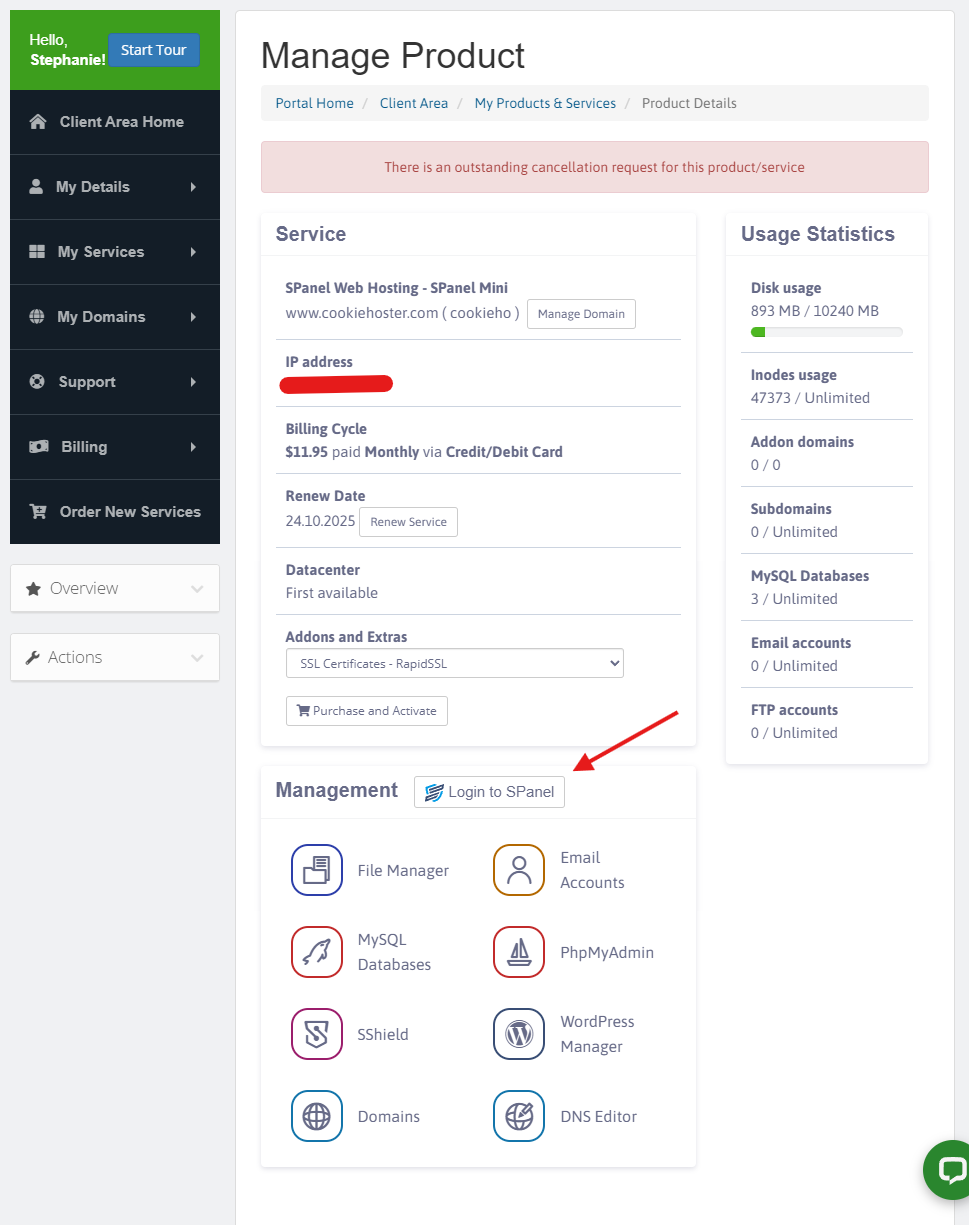 ScalaHosting manage product