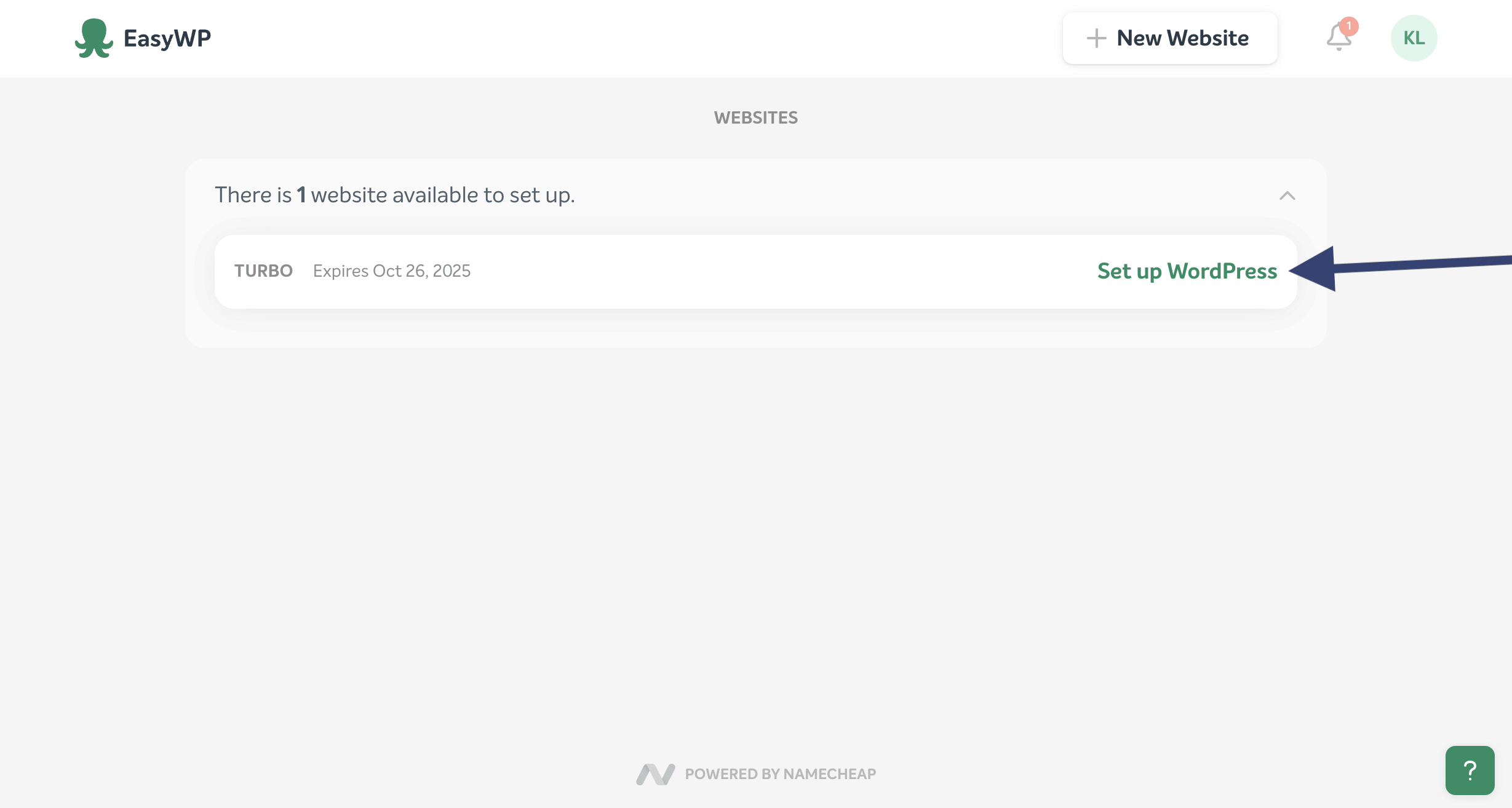 Namecheap setup wizard step 1