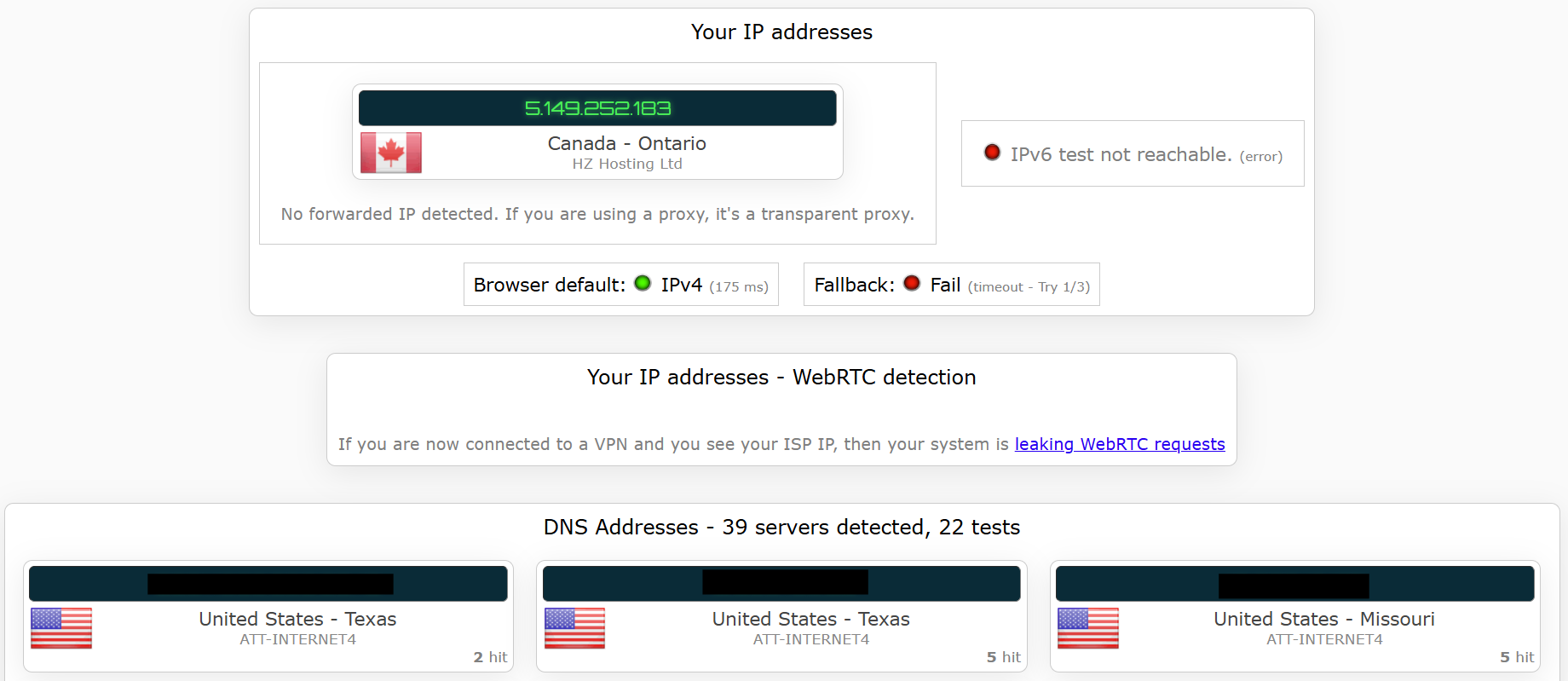 Whoer VPN's kill switch test results (failed)